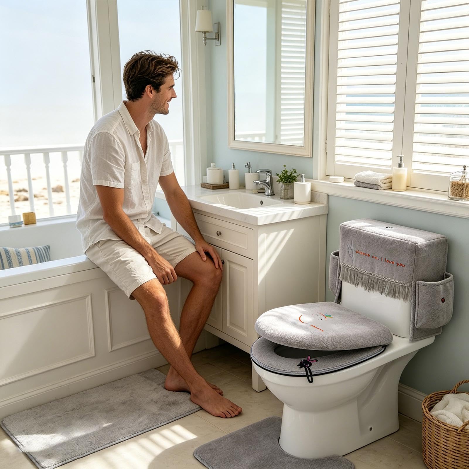 Toiletten-Deckel-Bezüge für das Badezimmer 3-teiliges Set aus weichen