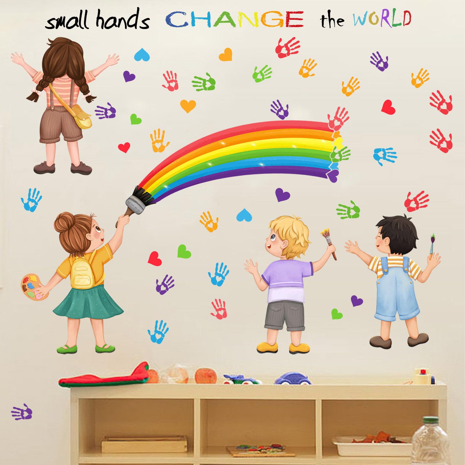 Autocollants Muraux Colorés En Vinyle Avec Citations Inspirantes Et  Empreintes De Mains - Autocollants Muraux Motivants Pour, image size:1600x1600