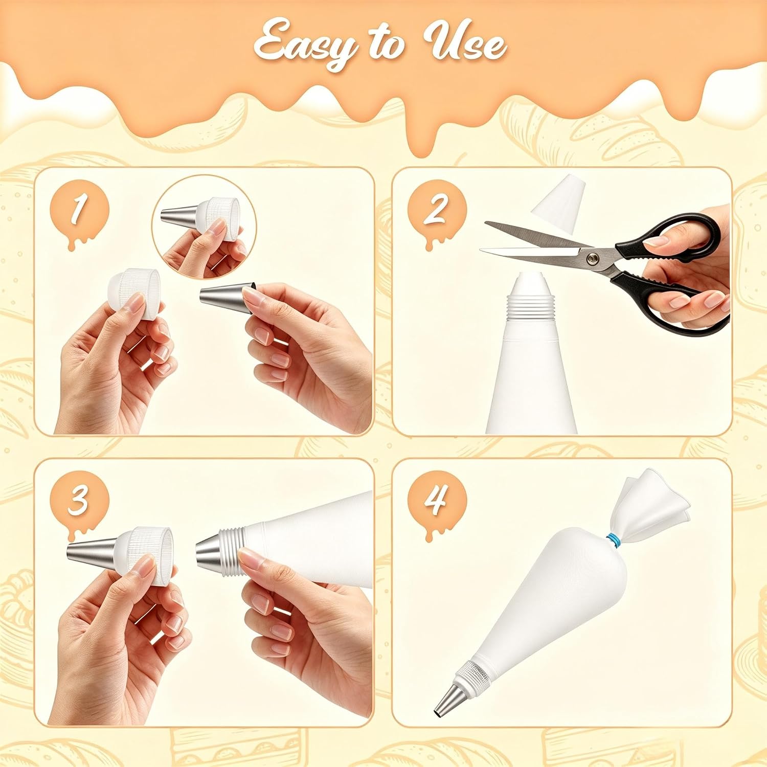 Piping Bags and Tips Set, 16 Inch Cotton Reusable 2 Piping Bags, 7 Piping Tips, 2 Couplers, 1 Puff Tip, 1 Brushes, 3 Scrapers. Icing Bags and Tips Set for Cakes/Cupcakes Decorating.