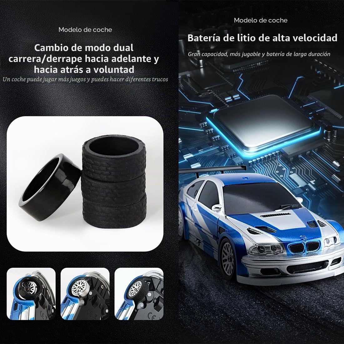 RC Electric Mini Racing Drift Car Model con kit de luces escala 1/43 2.4G completo proporcional (RTR Versión/Plata)