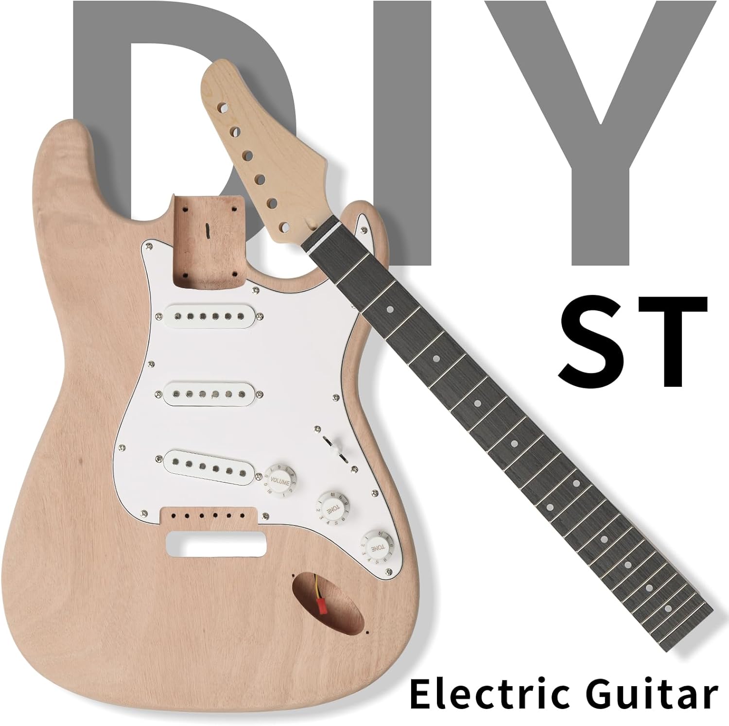 DIY Electric Guitar Kit with Mahogany Body, 6 Strings Electric Guitar Kits W/Maple Neck,SSS Pickups, Shoulder Strap, All Accessories Included