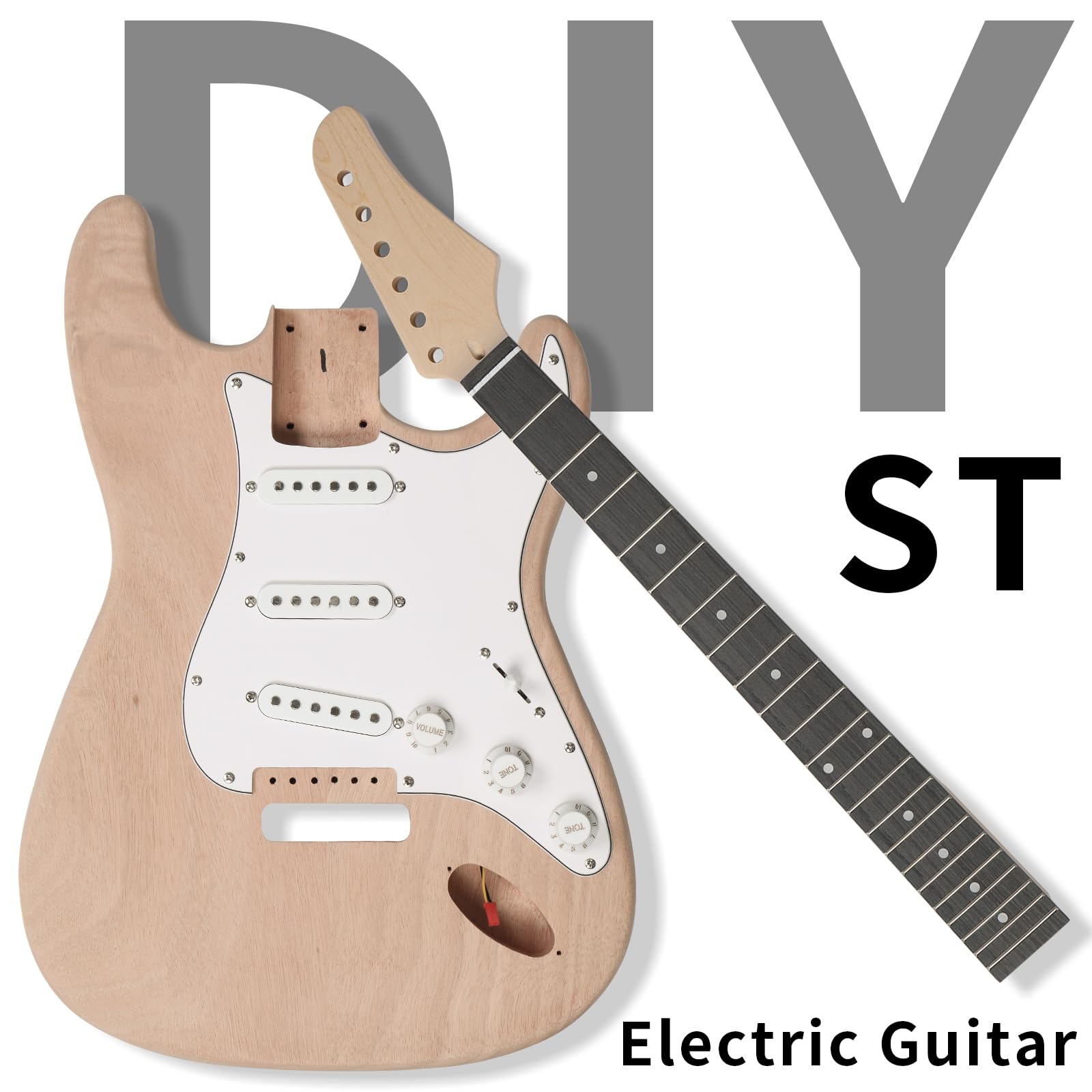 Pinikuyiro DIY Electric Guitar Kit with Mahogany Wood Body/Neck, 6 Strings Electric DIY ST Style Beginner Guitar Kit
