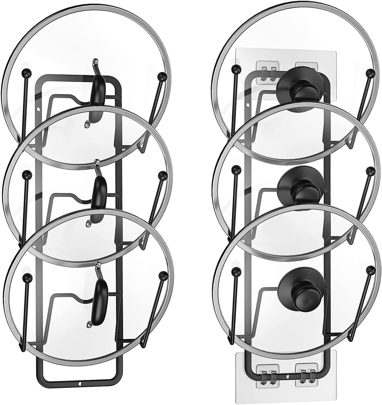 Angju 2 Pack Pot Lid Organizer Rack, 6 Tier Pot Lids Holder for Cabinet Door/Wall Mount, Reusable Pot Lid Rack Holder for Kitchen Storage with No Drilling Adhesive