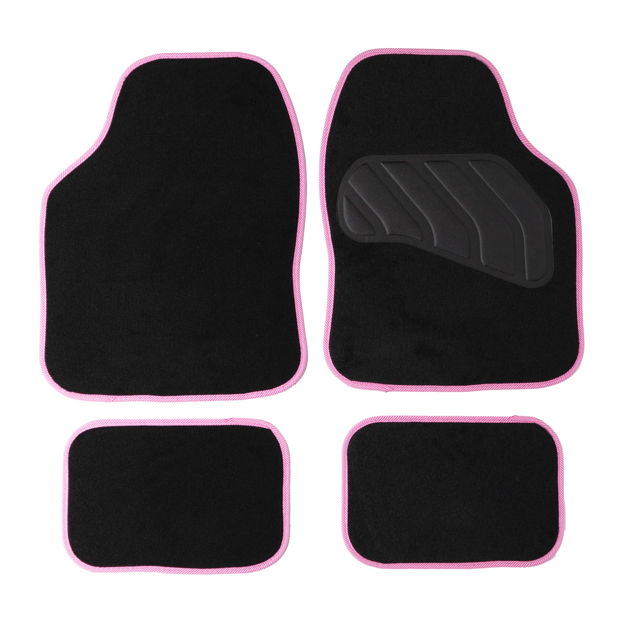 Sakura Floor Mats For Cars SS5468 - 'Pastel' Black Carpet Pink Trim - Full Set Of 4 Universal Fit - Hard-Wearing Pile, Anti-Slip Backing, UK Made, Heelpad