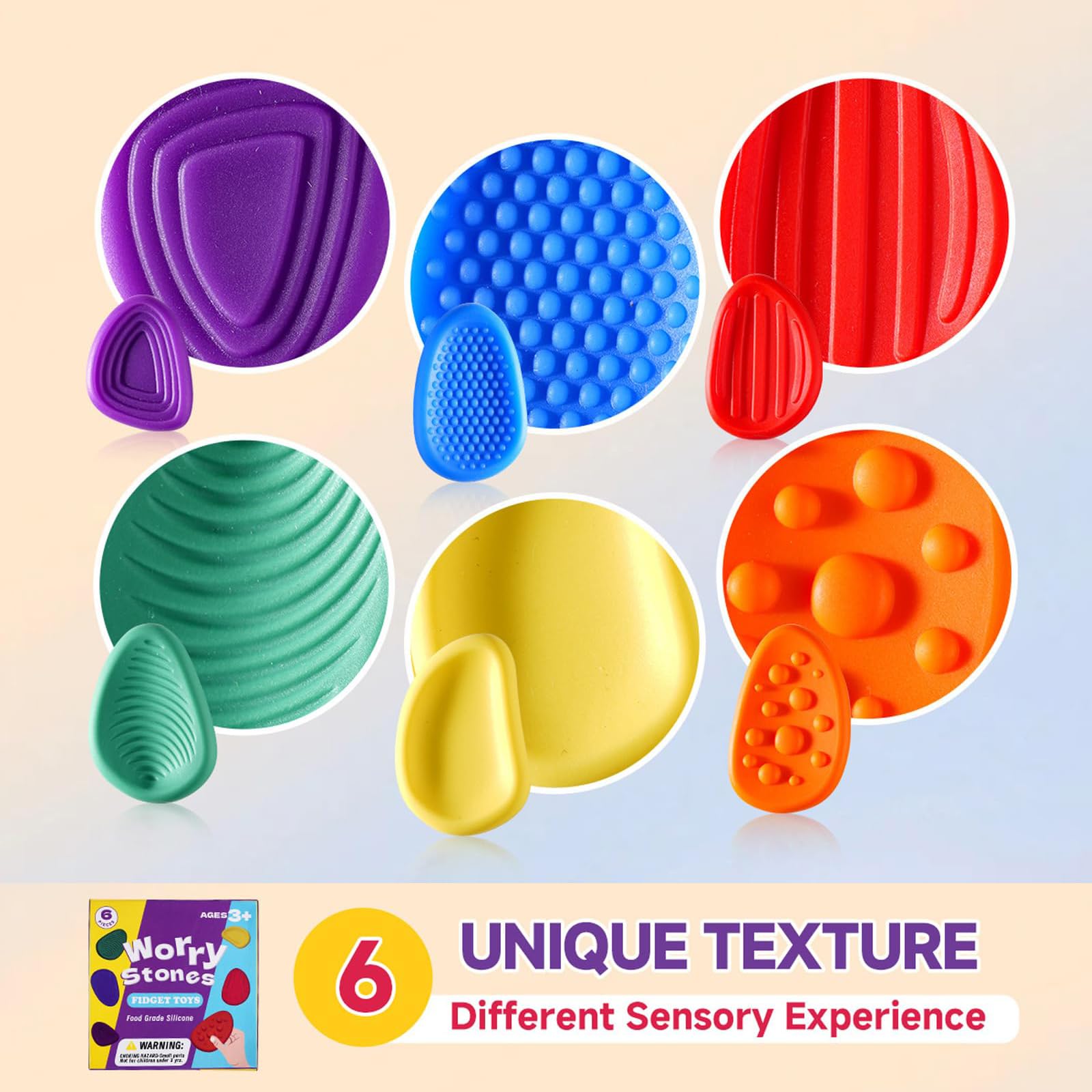 Sensory Stone, 6Pcs Fidget Toys for Kids & Adults, Worry Stones for Anxiety Relief Autism Toys Stress Relief Tools - Image 4