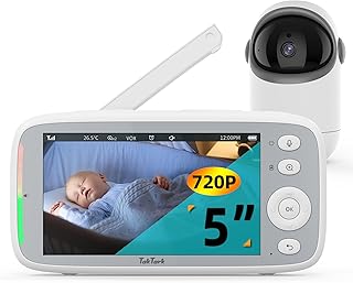 TakTark Baby Monitor, HD 720P 5" Screen Baby Camera Monitors, Pan & Tilt, 2 Way Audio, Night Vision, Digital Zoom, VOX Sound Detection, Ideal for New Parent
