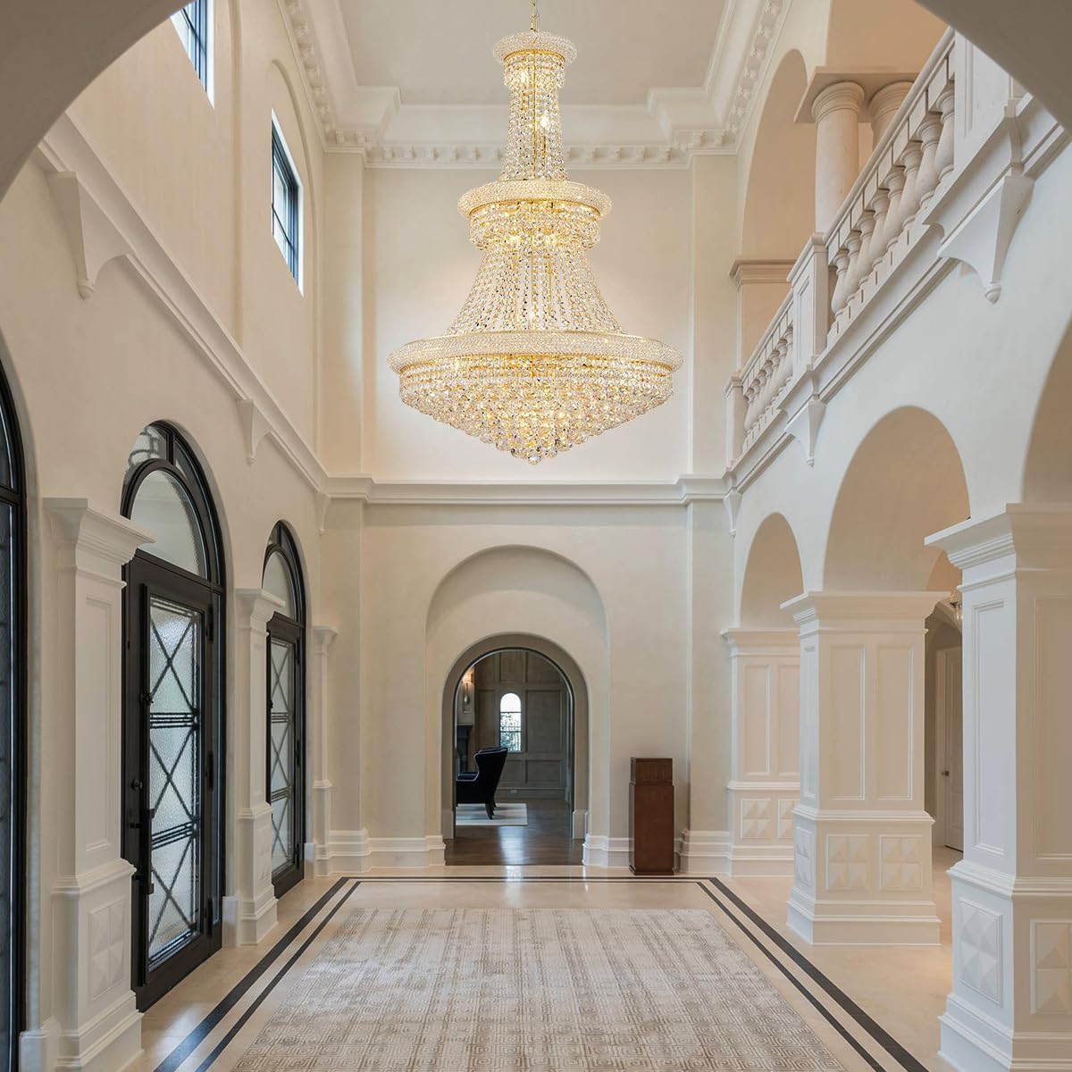 19-Lights High Ceiling Chandelier Modern Gold Crystal Chandeliers Large Foyer Chandelier Fixtures for Staircase Living Room Hallway Entryway (H47 x W31.5)