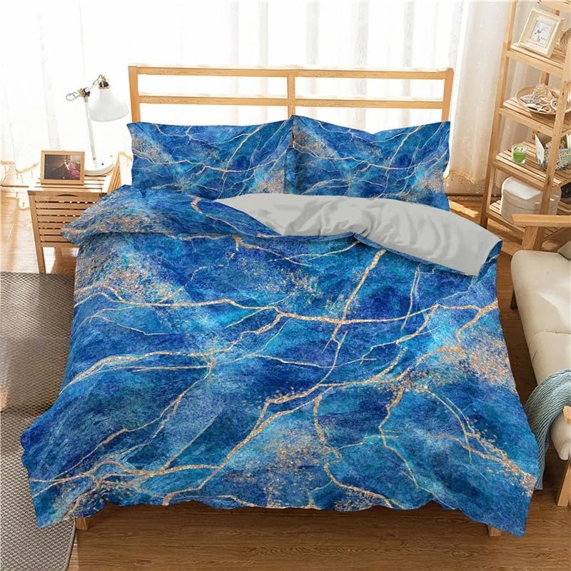 Housse de couette en marbre bleu 140x200 cm avec sa parure de lit moderne pour enfant