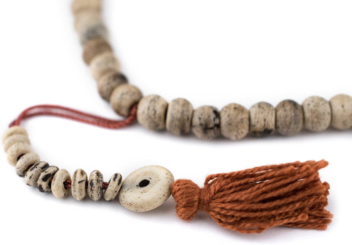 The Bead Chest 108 8mm Rustic Grey Bone Mala Beads - Handmade Fair Trade Nepal Prayer Rosary Beads Necklace for Mediation, Yoga, Jewelry Making, Crafts