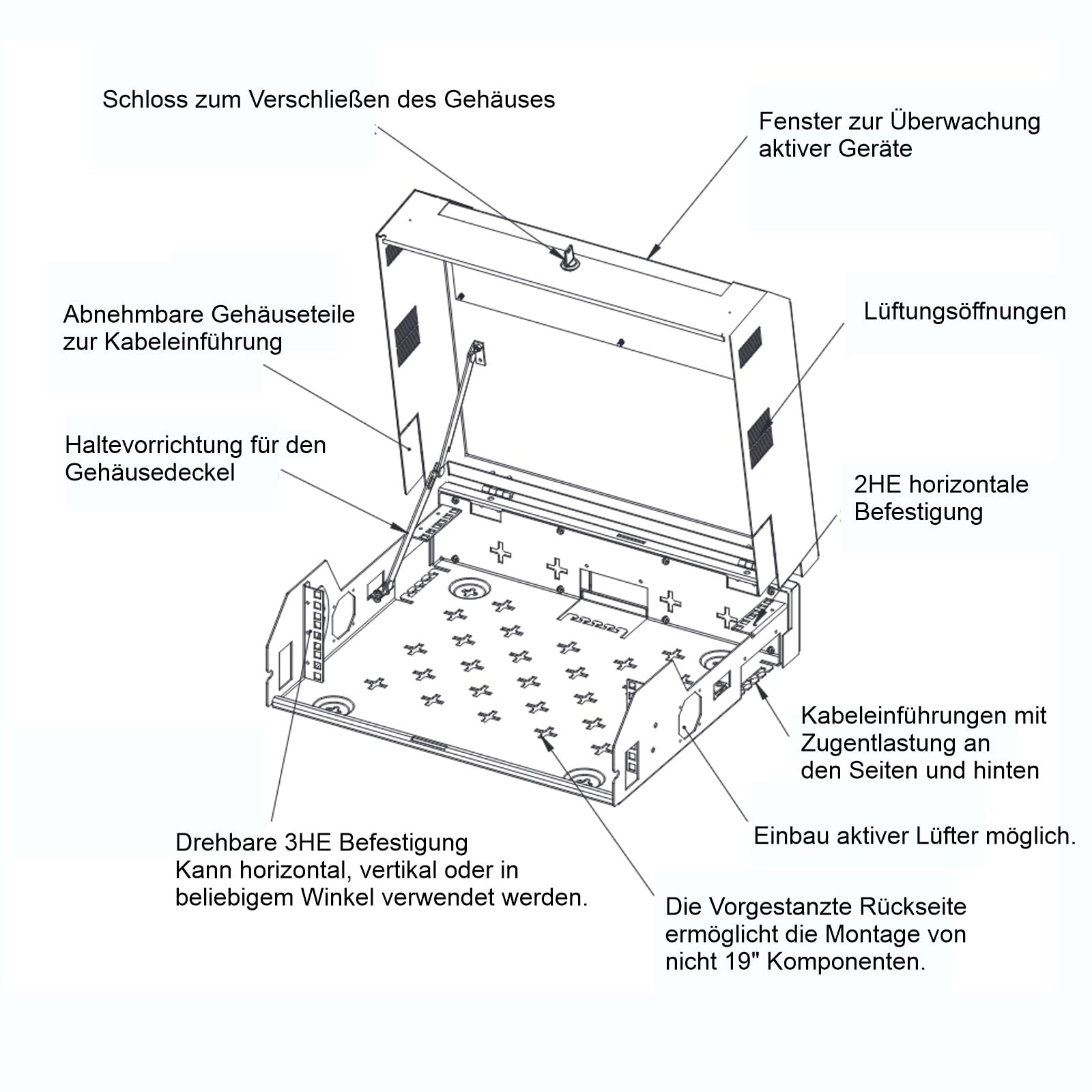 Netzwerkschrank 19 Zoll 5 HE (3HE + 2 HE) I Serverschrank Kompakt | Voll montiert zur Aufputz Montage I Server Flach Gehäuse | abschließbare Glastür I Traglast 40 kg I Grau I 500x475x155mm