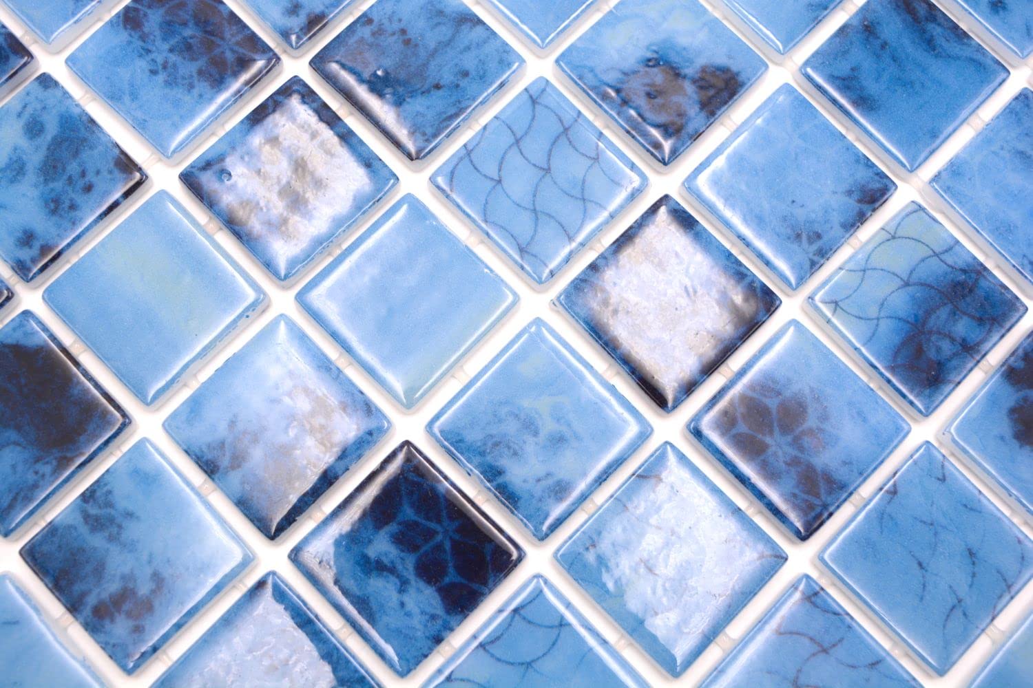 Poolmosaik Schwimmbadmosaik Recycling Glasmosaik blau glänzend Wand Boden Küche Bad Dusche Mosaikplatte Mosaikboden