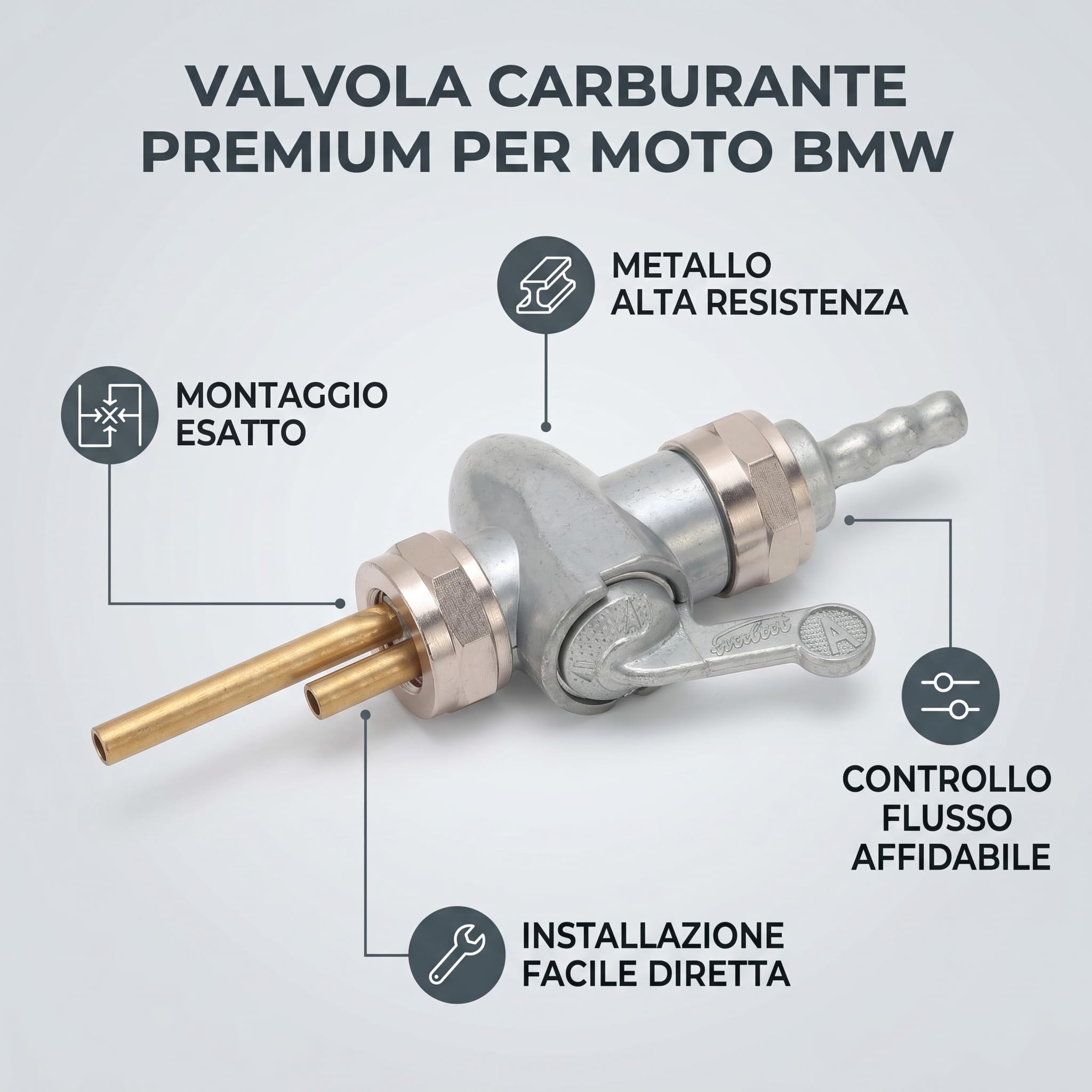 Rubinetto Carburante Metallo per R25/3 R26 R27, 2 Fori