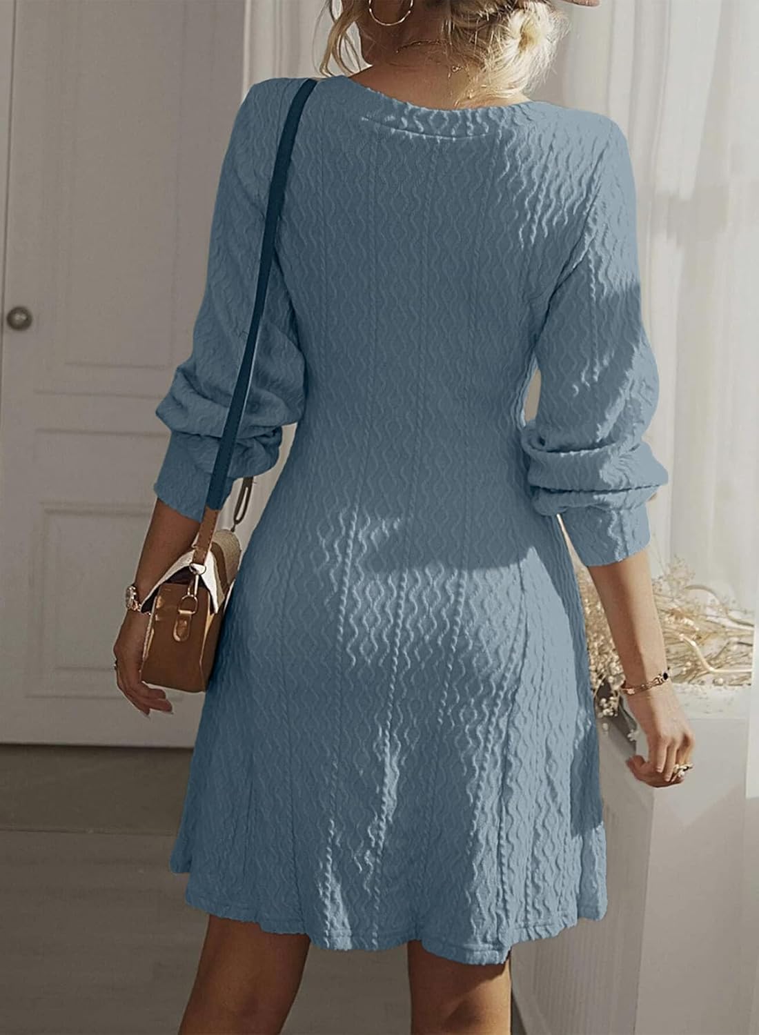 Dokotoo Dresses for Women Trendy V Neck Knit A Line Long Sleeve Dress Sweater Dress - Image 2
