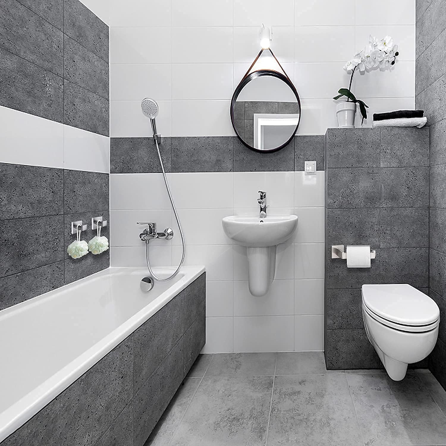Brushed Nickel Bathroom Hardware Set 3 Pieces SUS304 Stainless Steel Square Wall Mounted Set Including Toilet Paper Holder, Robe Towel Hooks,Bathroom Accessories Kit