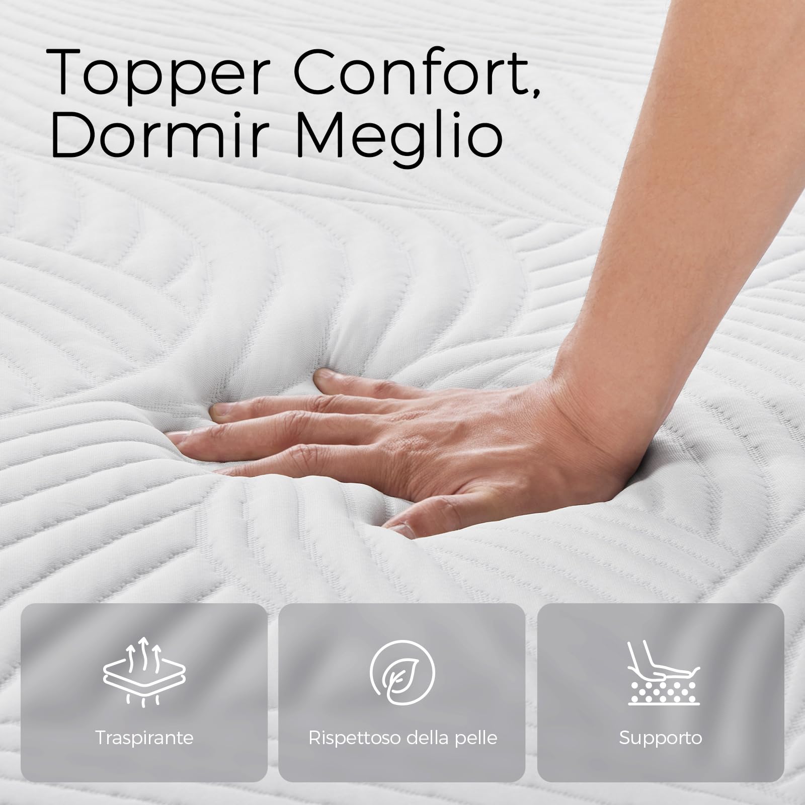 Sweetnight Topper Materasso in Gel 80 x 190 x 5 cm, con Rivestimento Sfoderabile e Lavabile, Coprimaterasso in Memory foam 80 x 190 x 5 cm, con Cinghie Elastiche, Bianco