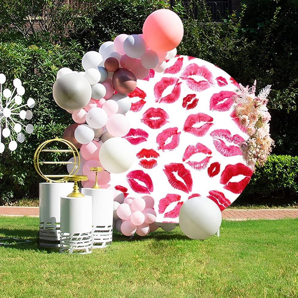 Leyiyi 2,2 x 2,2 m rote sexy Lippen, runder Hintergrund für Valentinstag, Fotografie, Hintergrund, Mode, Make-up, Kuss, Brautparty, Hochzeit, Party, Bankett, Mädchen, Babyparty, Foto, Porträt,