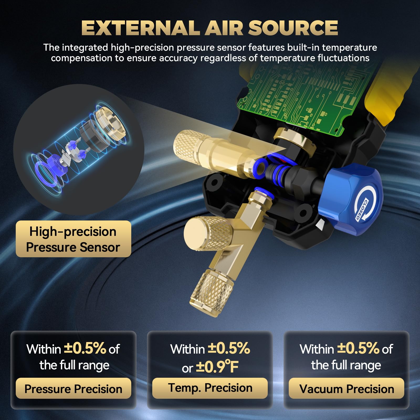 LM130 Medidor de vacío digital inteligente Manómetro HVAC | Rango de presión: 0 – 870 psi, rango de vacío 1 – 0 bar, precisión de presión/vacío ± 0,5% | Rango de presión: 0 – 870 psi, rango de vacío 1 – 0 bar, precisión de presión/vacío ± 0,5 %