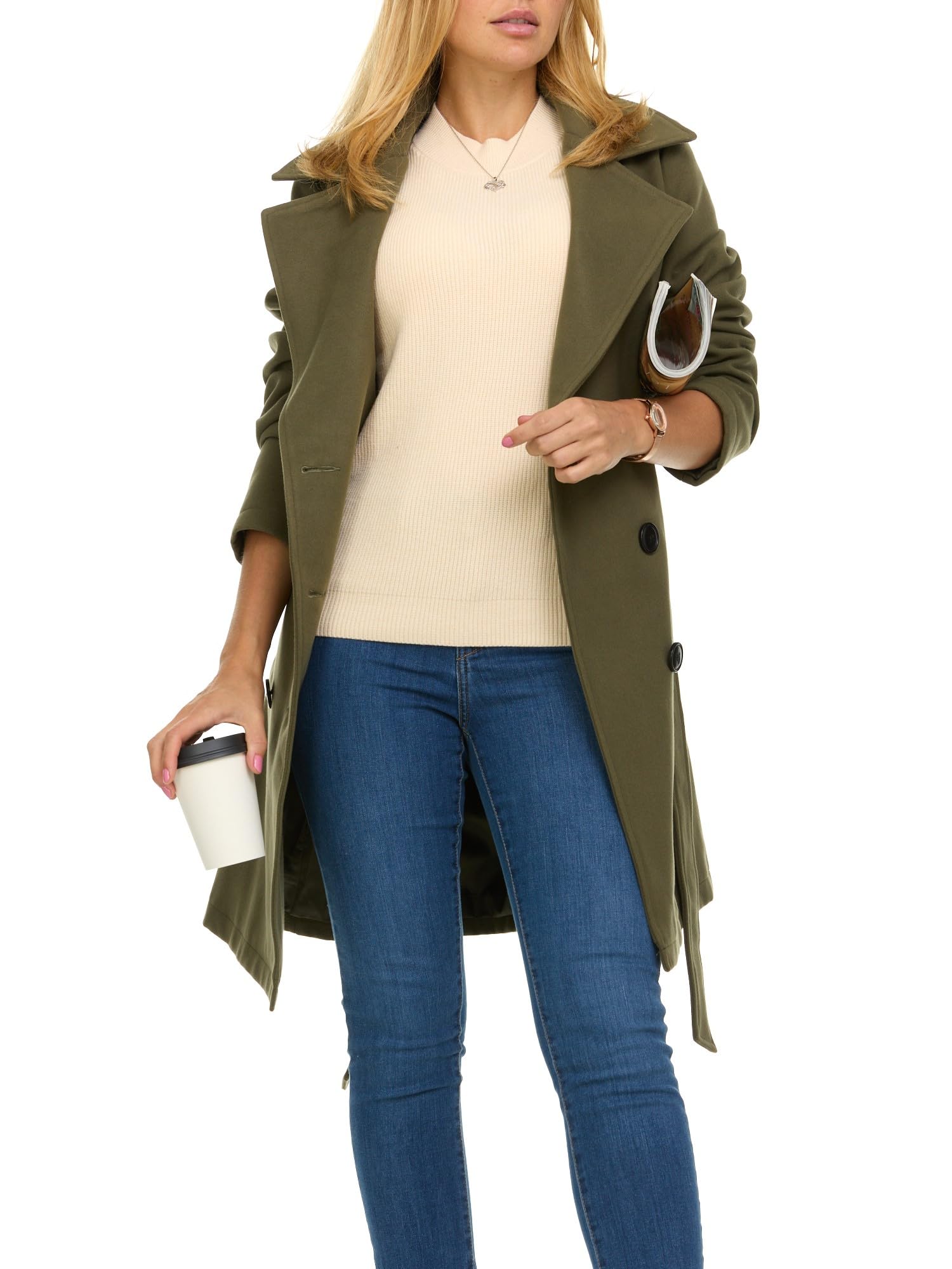 Steve MaddenTrench Coat Women – Double-Breasted Long Winter Coats for Women