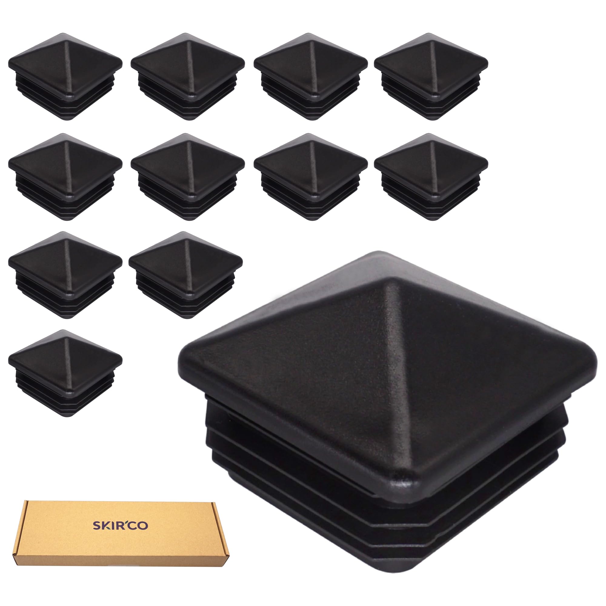 SKIR'CO (12 pcs) Square Plastic Plugs 50 x 50 mm, Tube End Caps, Fence Post Plugs, Square Tube Inserts, Black RAL 9005 - Image 2