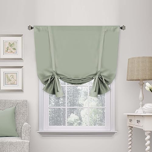 Miniatura 26 de H.VERSAILTEX - Cortina opaca de atar, con aislamiento térmico, bolsillo para varilla, cortina corta para baño, cortina de atar para ventana pequeña,