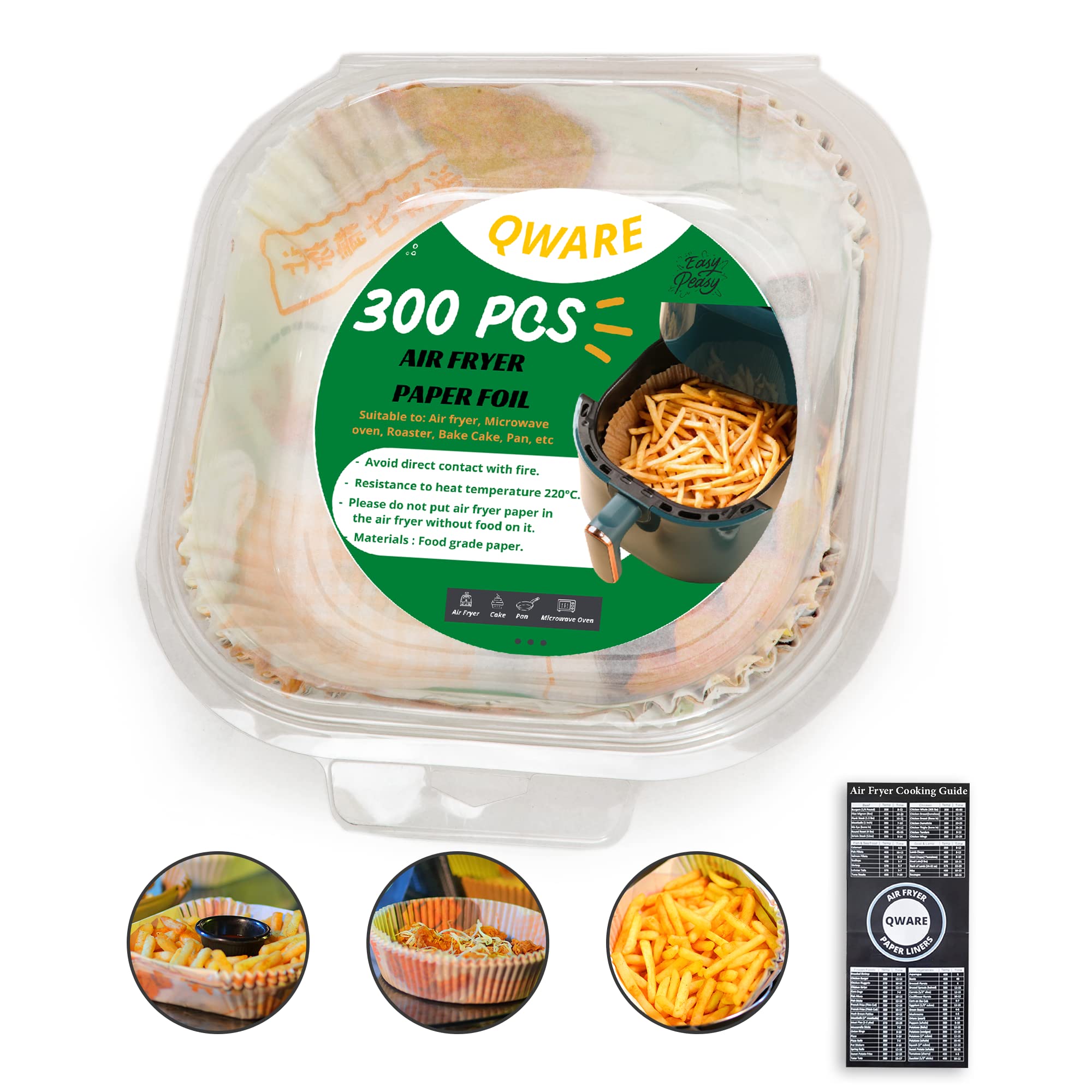 Photo 1 of Qware Air Fryer Liners Disposable, 300Pcs Disposable Air Fryer Paper liners for Roasting, Frying and Baking, Oil Proof Square Air Fryer Liners for 5-8 QT (9.4 inches, Square-MultiColor)+Cooking Guide 300 Square-MultiColour