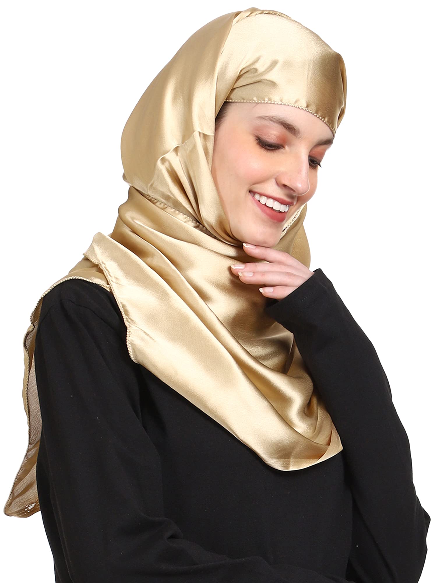 Women's Satin Hijab Scarf (VS-291, Gold, Free Size)-picture-47