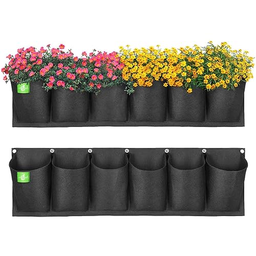 ANGTUO 6 Pockets Hanging Planters for Outdoor Plants, One Pack