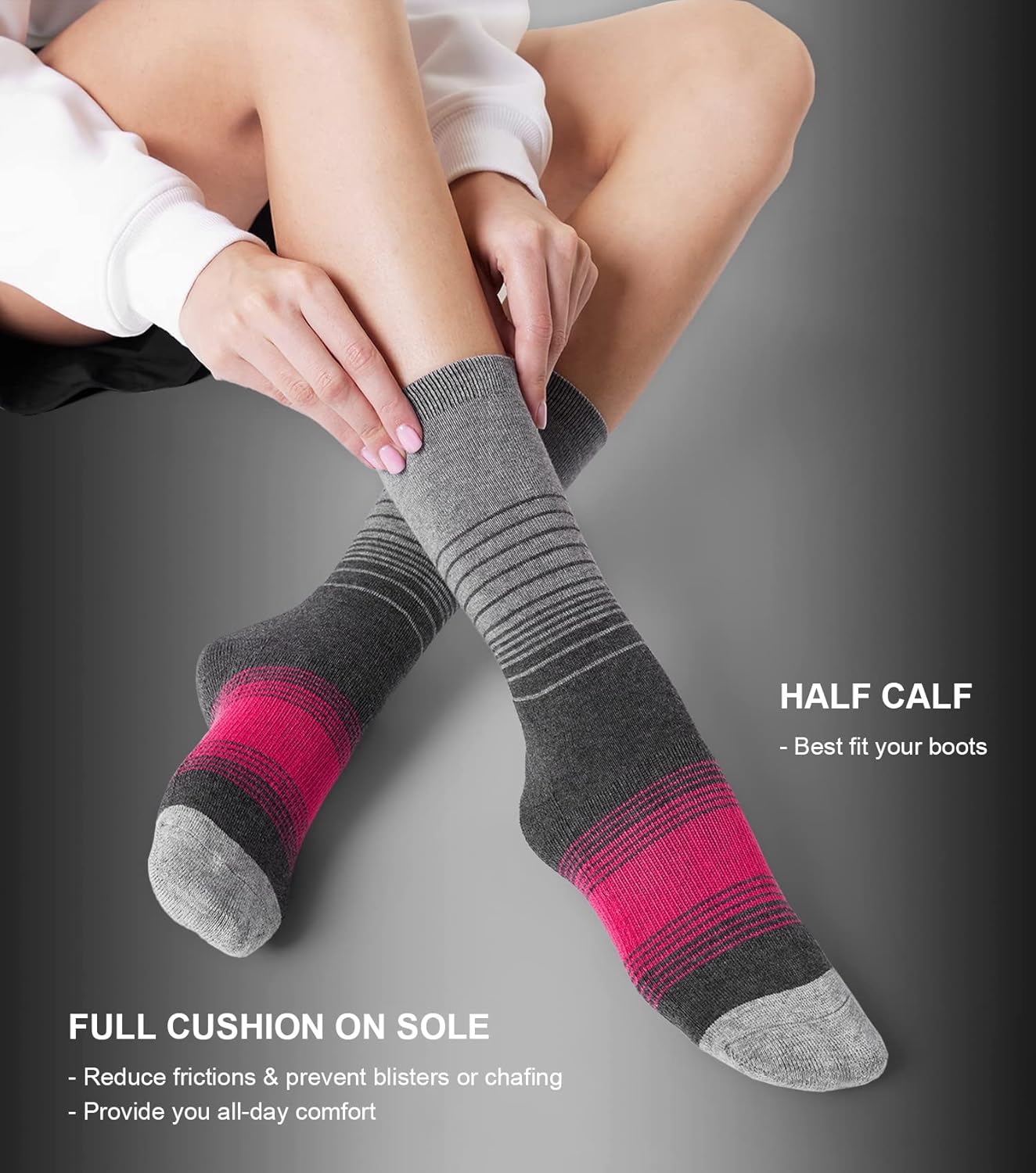 FITRELL 4 Pack Women's Merino Wool Hiking Socks Wicking Cushioned Warm Thermal Walking Boot Crew Socks Woollen Socks - Image 2