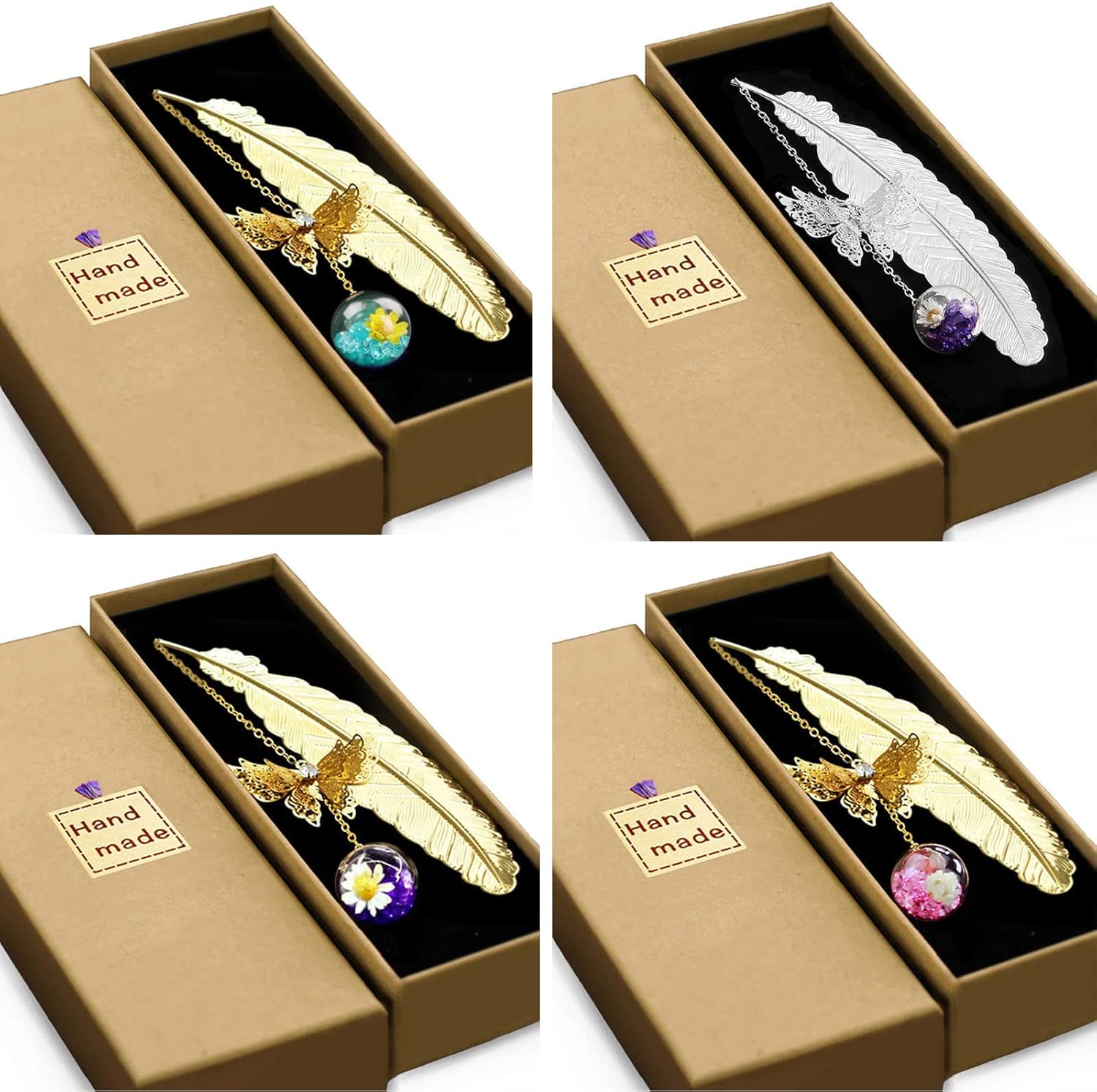 4 Pack Vintage-Style Metal Feather Bookmark with Gifts Box Packaging,Funny Mothers Day Teacher Appreciation Gifts,Teacher Christmas Gifts for Women
