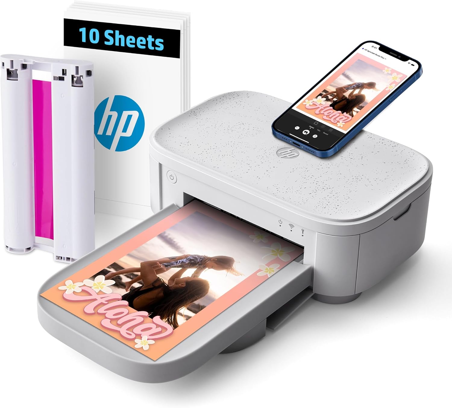 HP Sprocket Studio Plus 4x6 Wireless Instant Photo Printer, 10 Sheets + Cartridge, Wi-Fi, Premium Dye Sublimation, Compact Home Use, Prints Vibrant Color Pictures, Editing App for Creative Photos