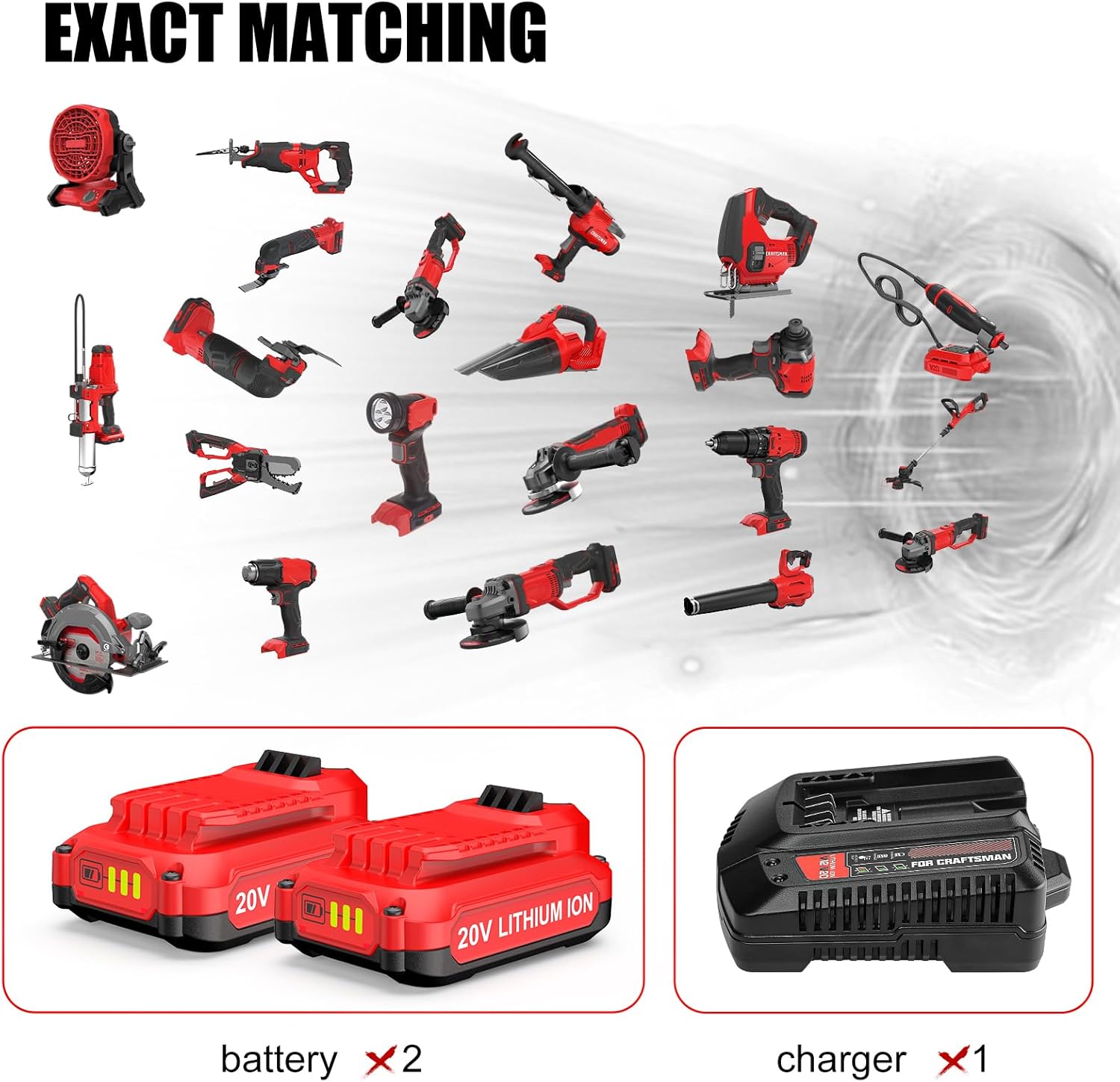 Powilling 2Pack 20V 3.5Ah Replacement for Craftsman 20V Battery V20 Lithium Battery and Charger Kit for CMCB204 CMCB205 CMCB206 CMCB201 CMCB124+ CMCB104 Craftsman 20 Volt Fast Charger - Image 2