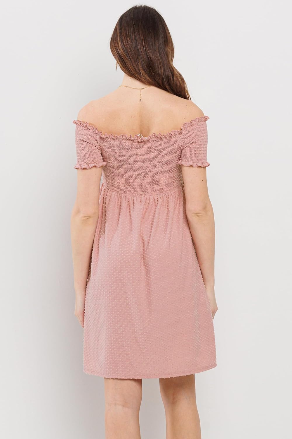 Womens Off Shoulder Dot Smocked Top Maternity Dress with Pockets