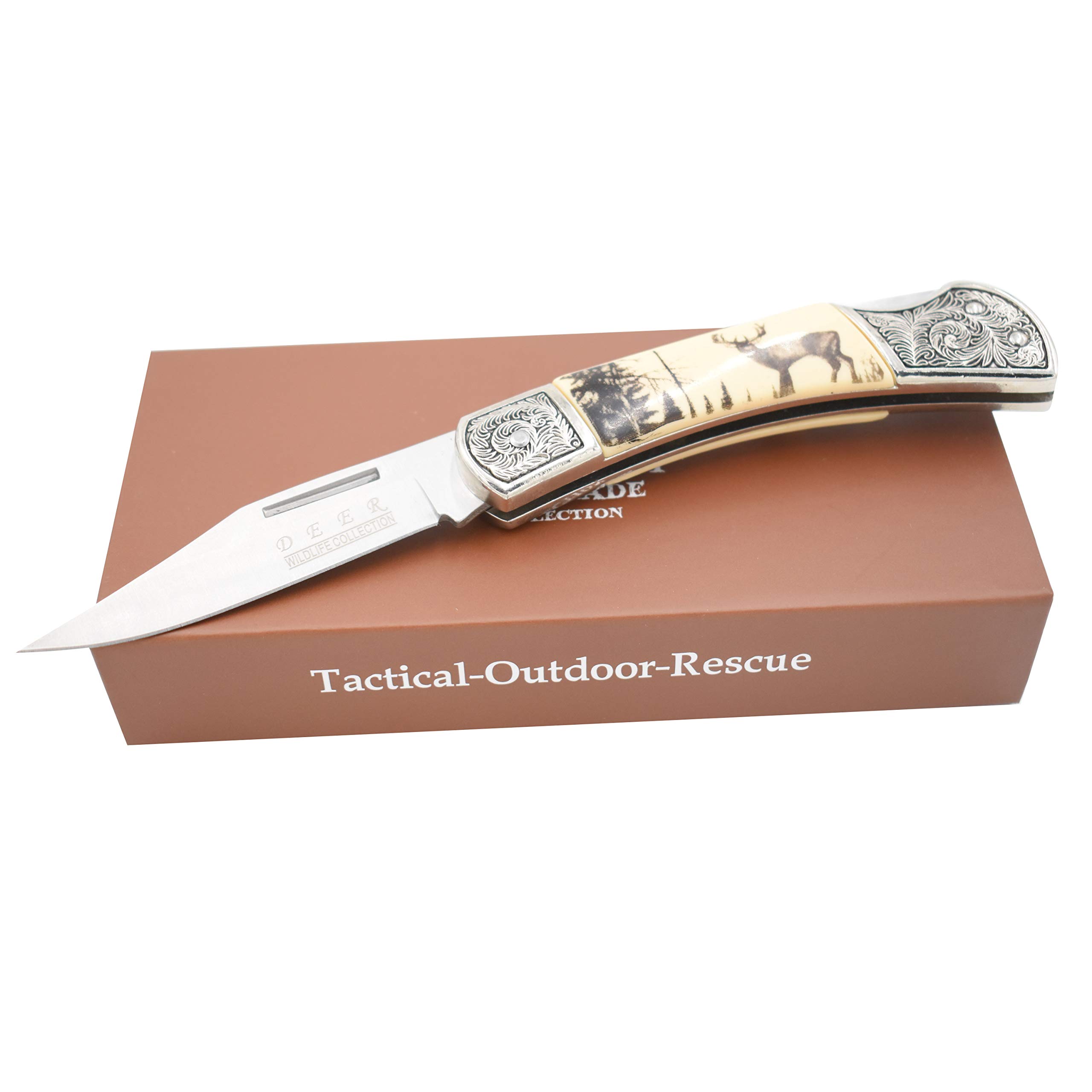 Wild Turkey Handmade Wildlife Collection Everyday Carry Lock Back Manual Folding Knife w/Display Box - Smooth One Hand Wildlife Handle Knife - Beautiful Limited Edition Collectors Item (Deer)