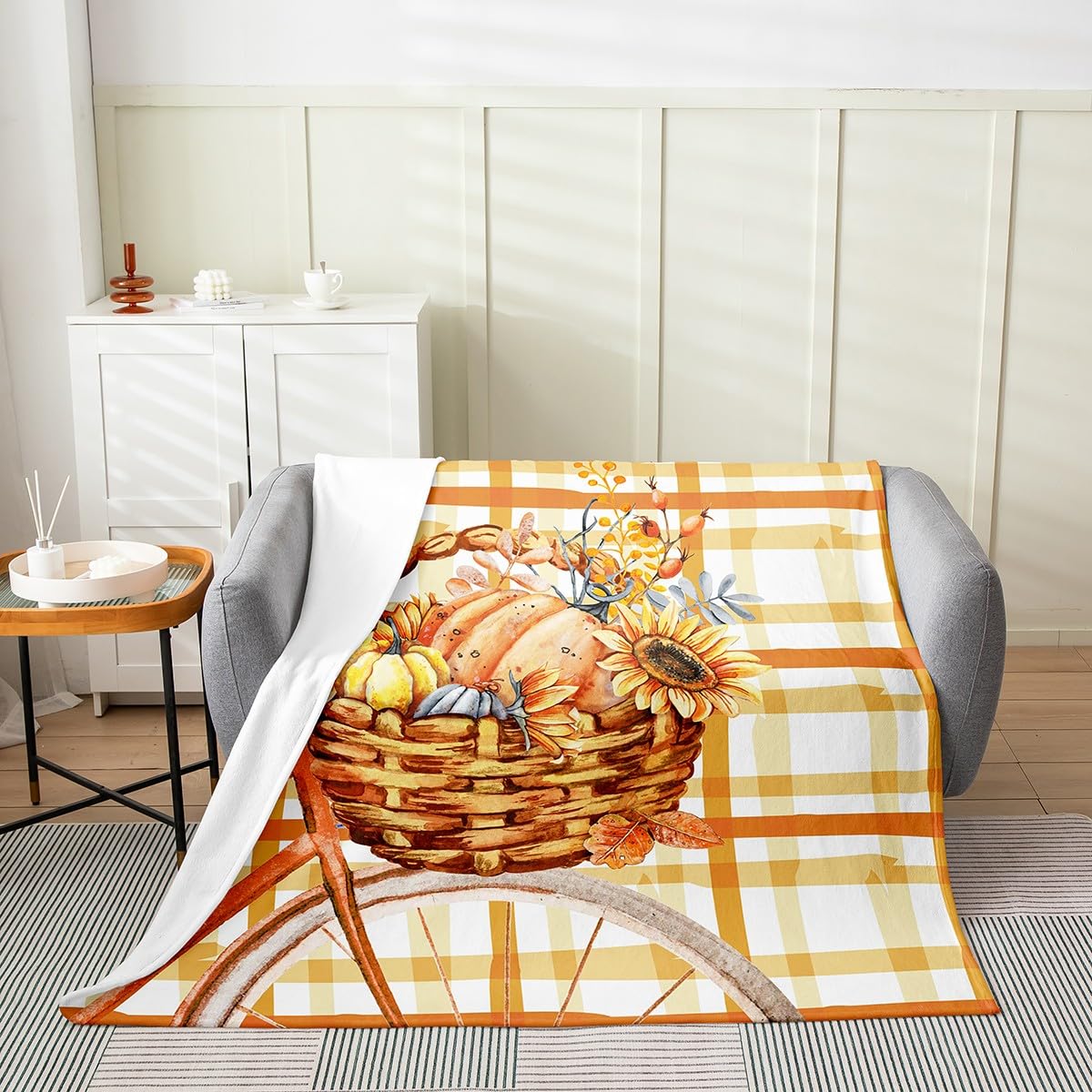1 coperta accogliente in flanella con foglie autunnali e design