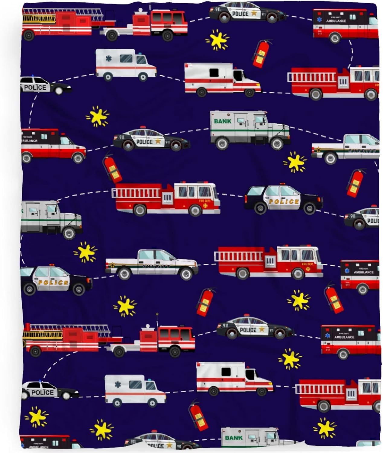 Fire Truck Blanket for Boys, Fire Truck Throw Blanket for Kids, Blue Firefighter for
