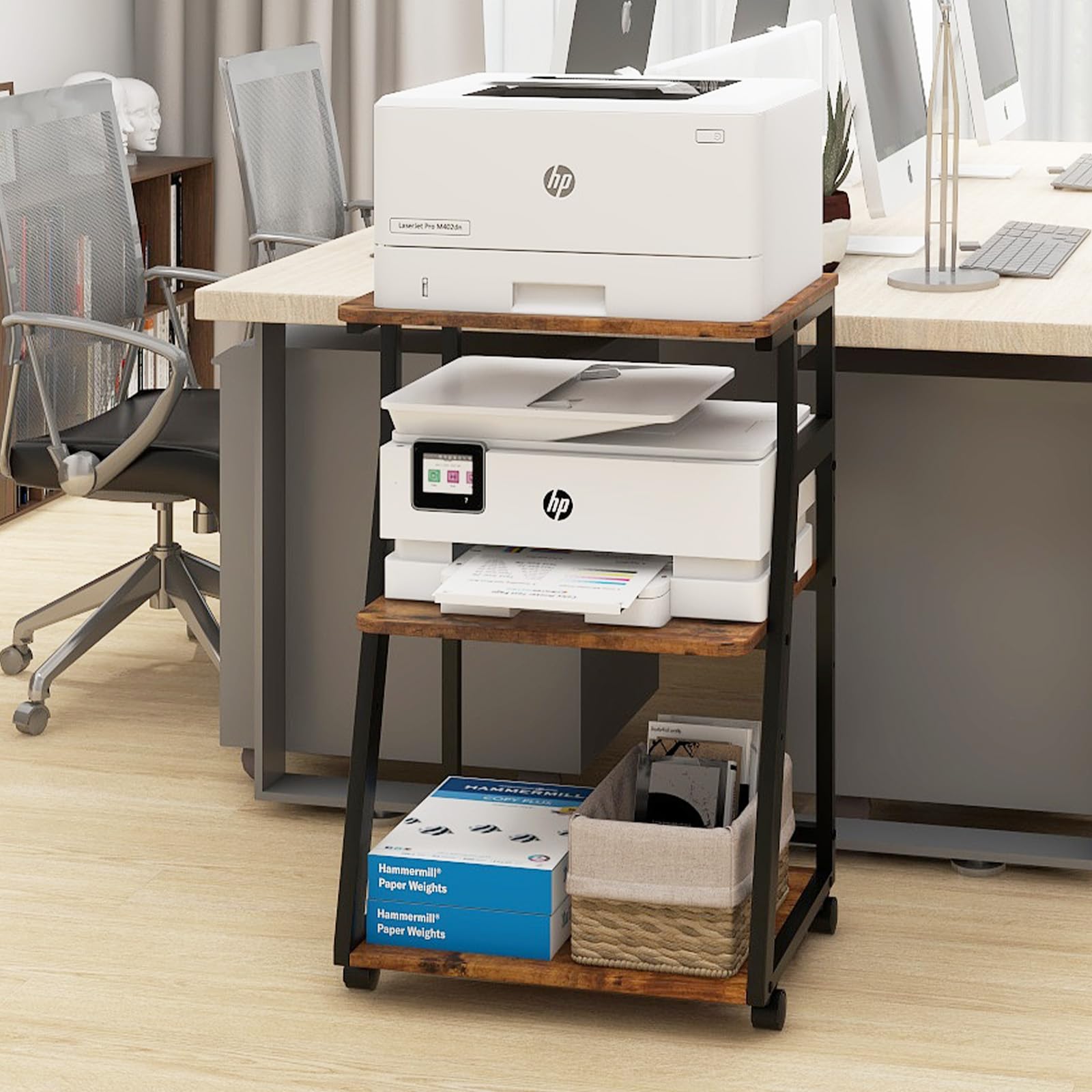 Carrello Portastampante 3 Livelli Regolabile 50x40x75cm - Mobile Ufficio Casa Con Rotelle Bianco - Foto 6