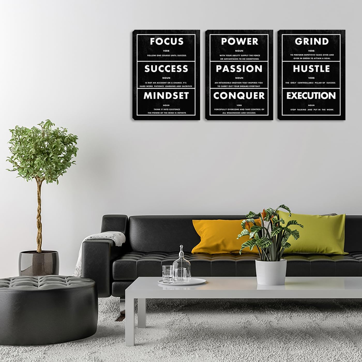 Inspirational Canvas Paintings 3 Pieces Motivational Office Wall Art Success Wall Decor Hustle Quotes Posters Wall Picture Framed Artwork Living Room Bedroom Home Decoration (48" Wx24 H)