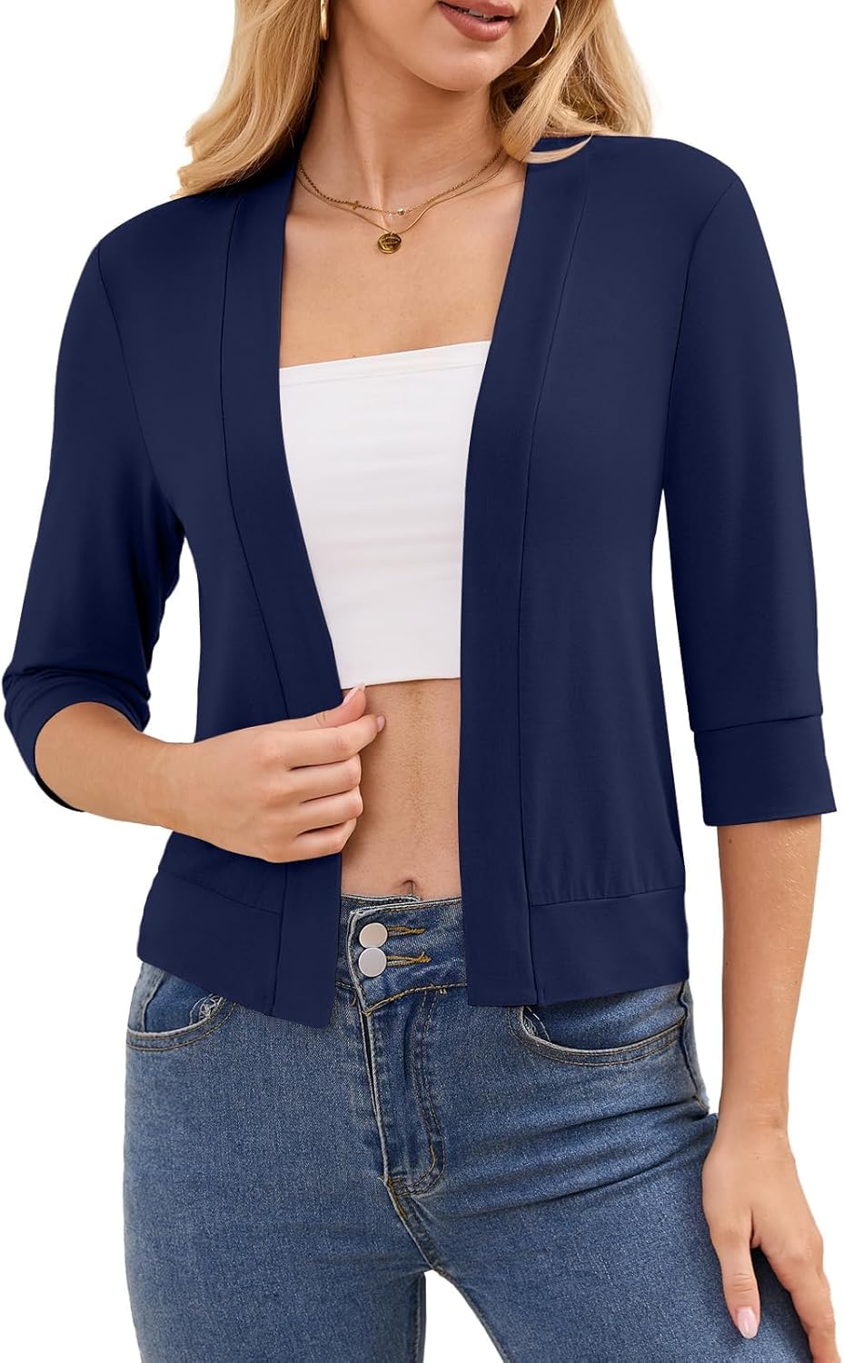 DouBCQ Shrugs for Women 3/4 Sleeve Cropped Cardigan Open Front Lightweight Bolero