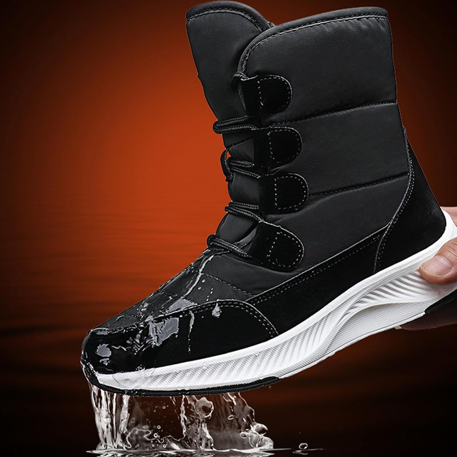 Women's Winter Warm Fur Lined Lace-up Mid-Calf Boots Lightweight Platform Slip on Waterproof Non-slip Snow Boots for Cold Weather Outdoor Work Camping Hiking Casual Wear