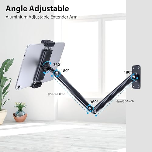 Miniatura 3 de CreaDream Soporte de pared para iPad, brazo de soporte ajustable y extensible de aluminio, compatible con tabletas de 4.7 a 13 pulgadas, teléfonos,