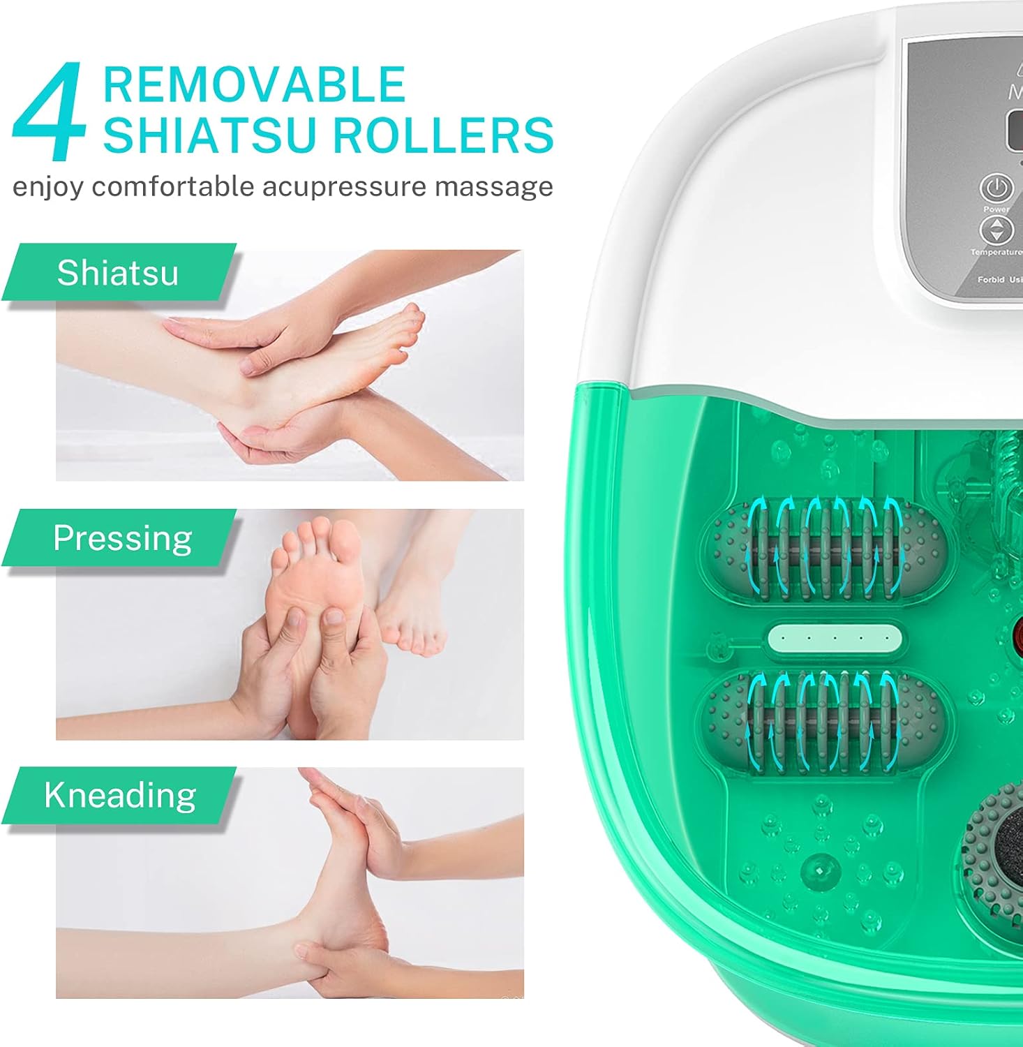 Misiki Foot Spa with 4 removable shiatsu rollers and massage techniques