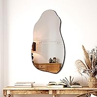TRAHOME Irregular Asymmetrical Wall Mirror 32x18 Inch - Modern Decorative Hanging Mirror for Living Room, Bathroom, Entryway (Hook Style)