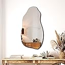 TRAHOME Irregular Asymmetrical Wall Mirror for Living Room Bathroom Entryway, Modern Decorative Mirror Hanging (Hook Style, 32'' x 18'')