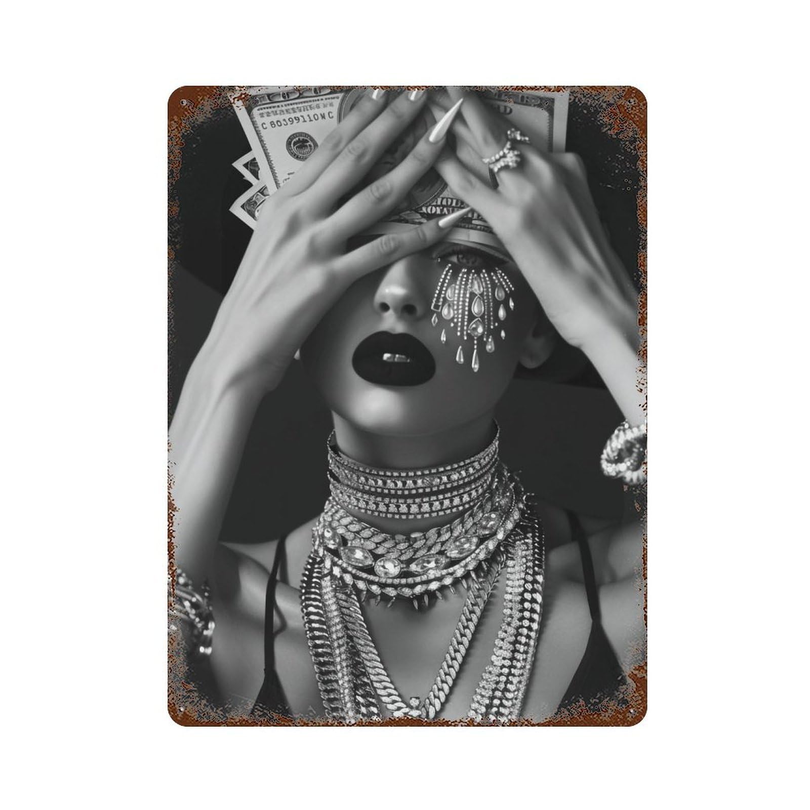FHUYEURHRY Money Face Woman Black And White Wealth 03 Wall Decor Retro Iron Vintage Art Metal Tin Sign Poster Modern Home Cofffee Club Art Bar Shop Decorations Style-26 40x30cm