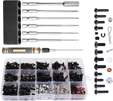 HobbyPark RC Car Screws Kit 530pcs & Tools Screw Driver Set 1/4 inch Hex Handle 1.27/1.5/2.0/2.5mm Hex Nut Driver 7mm Phillips Bit