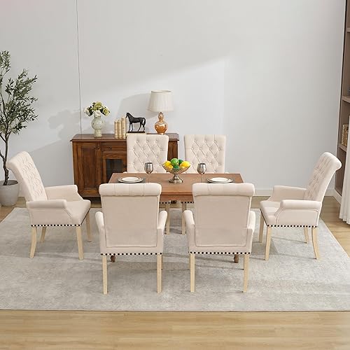 Miniatura 62 de LOULENS Lujosas sillas de comedor de terciopelo, modernas sillas de comedor tapizadas copetudas, reposabrazos con patas de acero inoxidable para