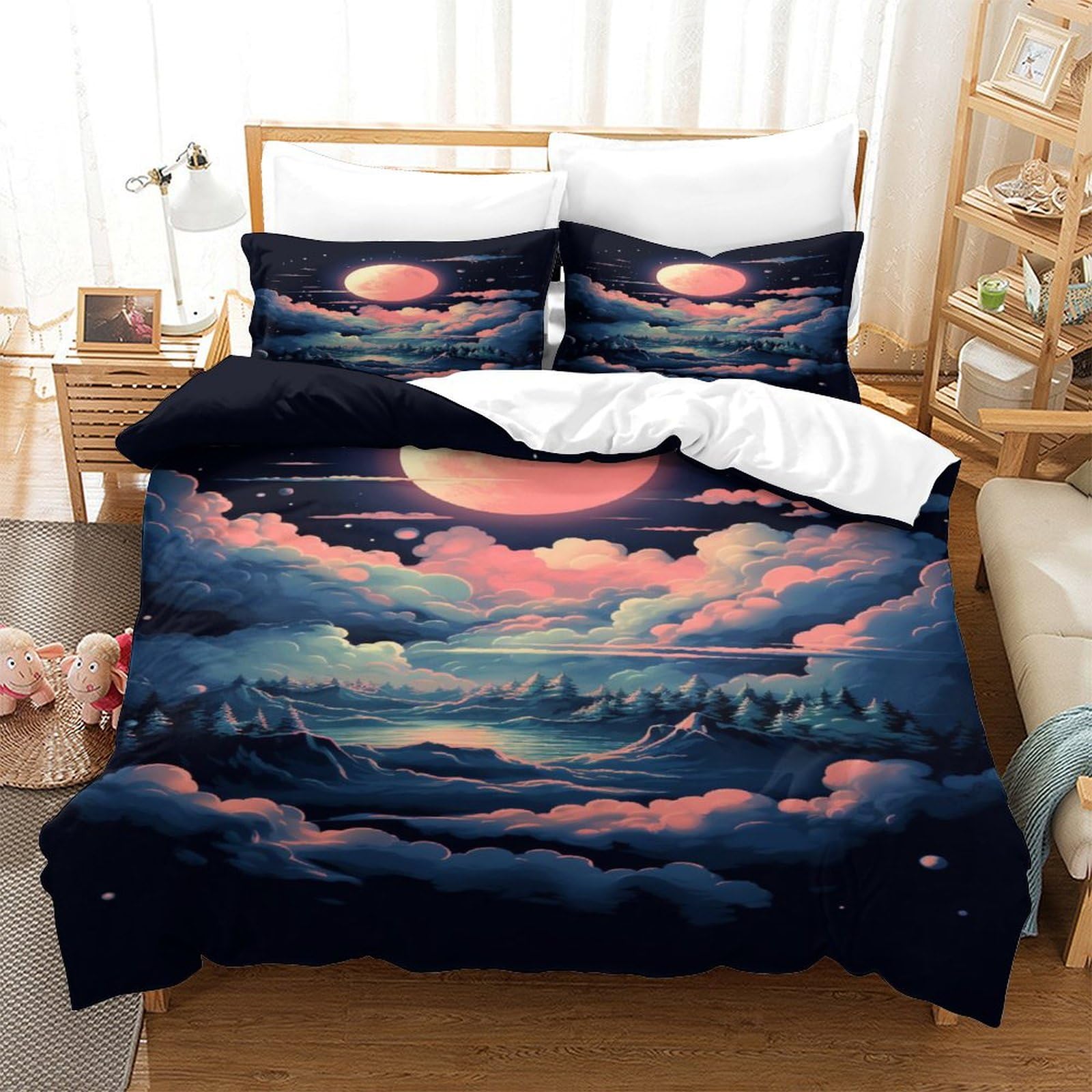 P1S9U7W5Y Dreamy Sky 3D Printed Duvet Cover Set 3pcs Microfiber Sunset Clouds Bedding Set King