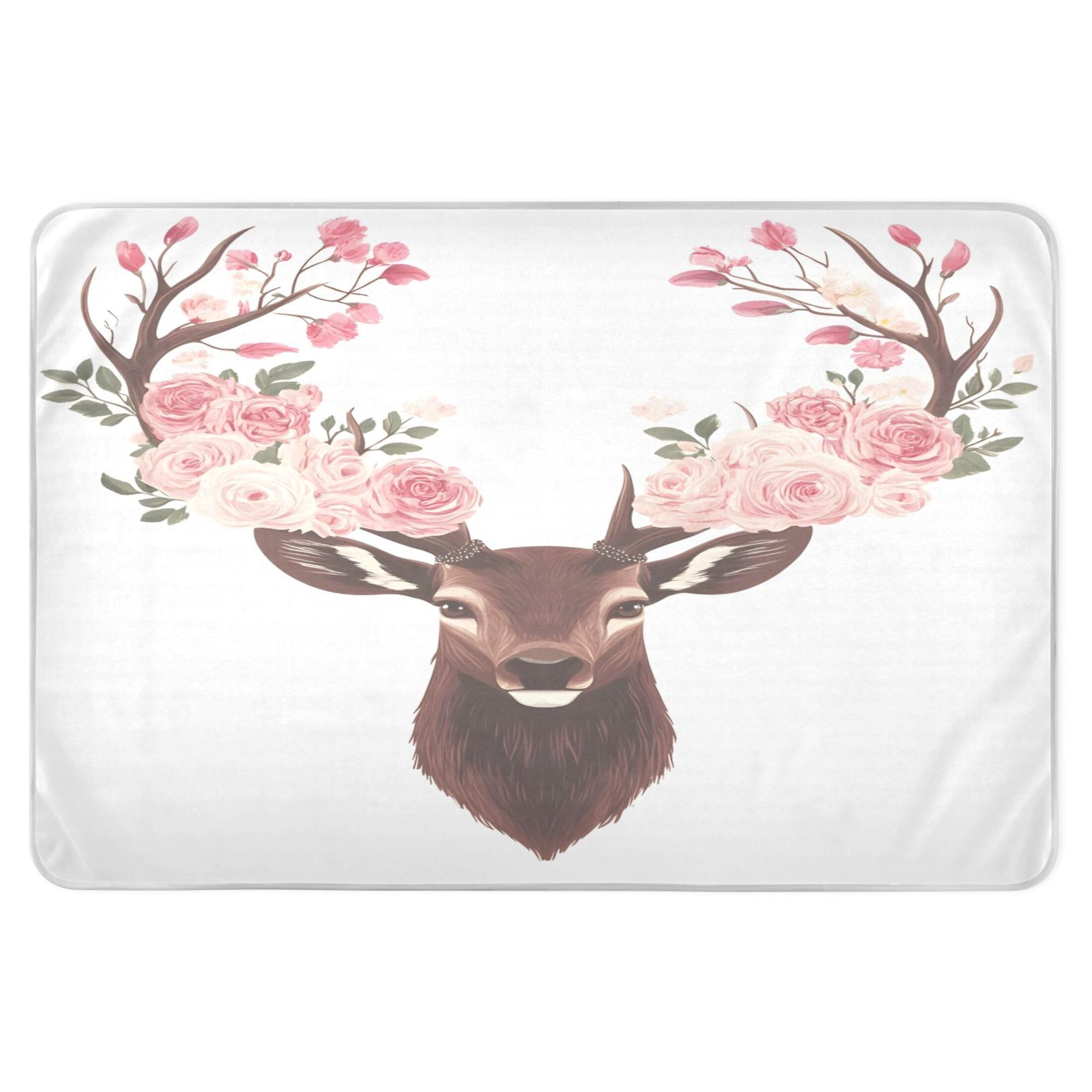 Takiito Deer Head Flowers Bed Pad Reusable Bed Underpad Washable Waterproof Leak-Proof Quick Dry Incontinence Pee Pad for Toddlers Kids Adults Pets 34x52 in