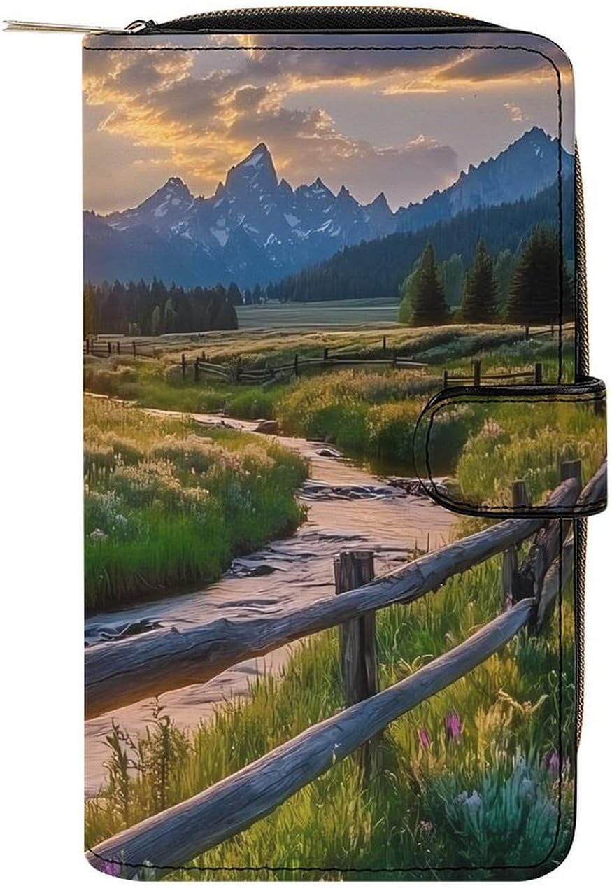 Sunset Grand Teton Landscape Women's Long Wallet Leather Large Capacity Wristlet Clutch Purse Wallets