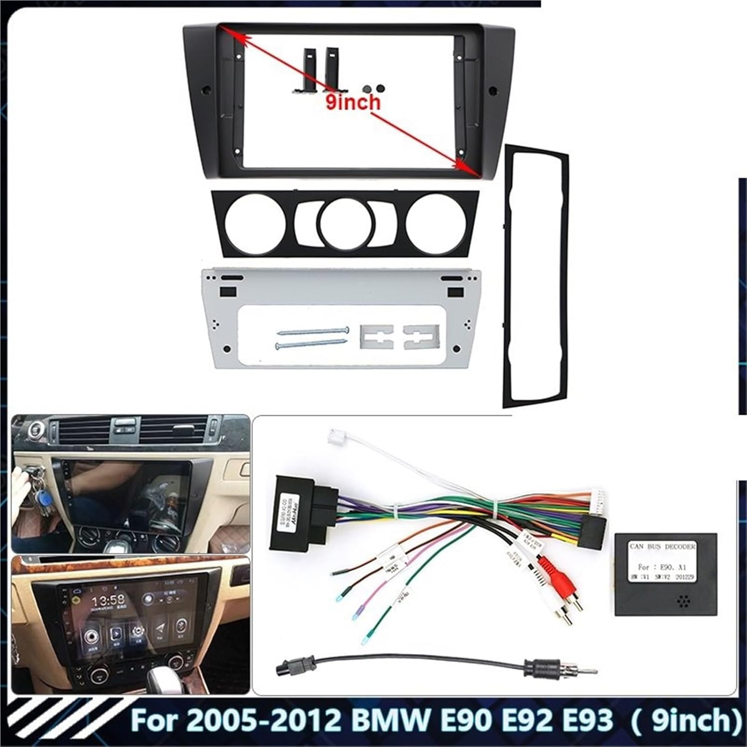 車用インダッシュフレーム ステレオ取り付けキット BMW E90 E92 E93 2005-2012 9インチ カーラジオ Andr